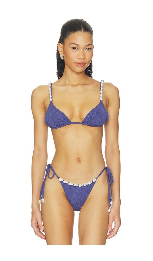 la porte luxe kendall bikini top in blue.
