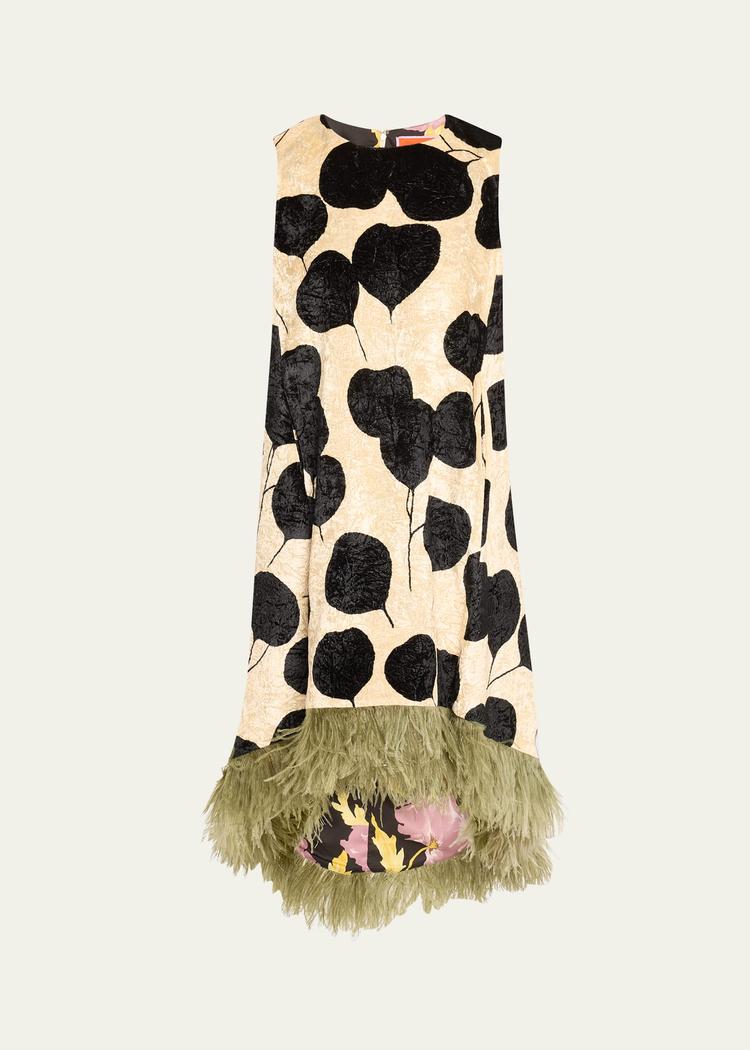 la scala floral velvet feather trim high-low dress
