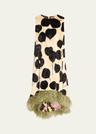 la scala floral velvet feather trim high-low dress