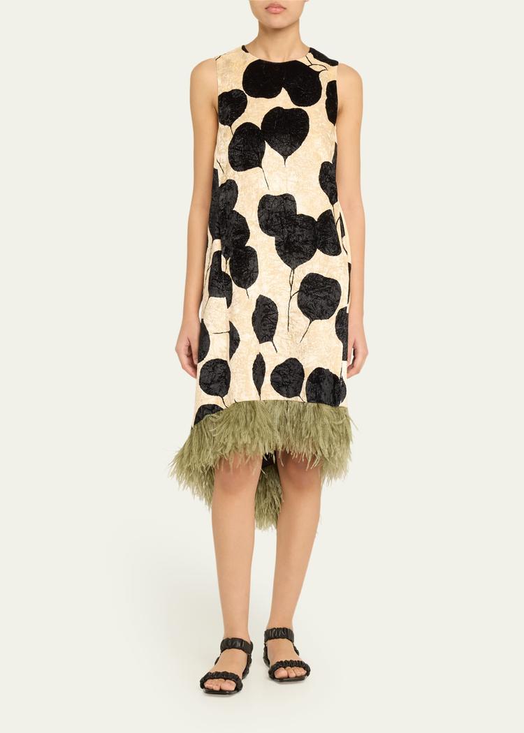 la scala floral velvet feather trim high-low dress