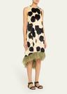 la scala floral velvet feather trim high-low dress