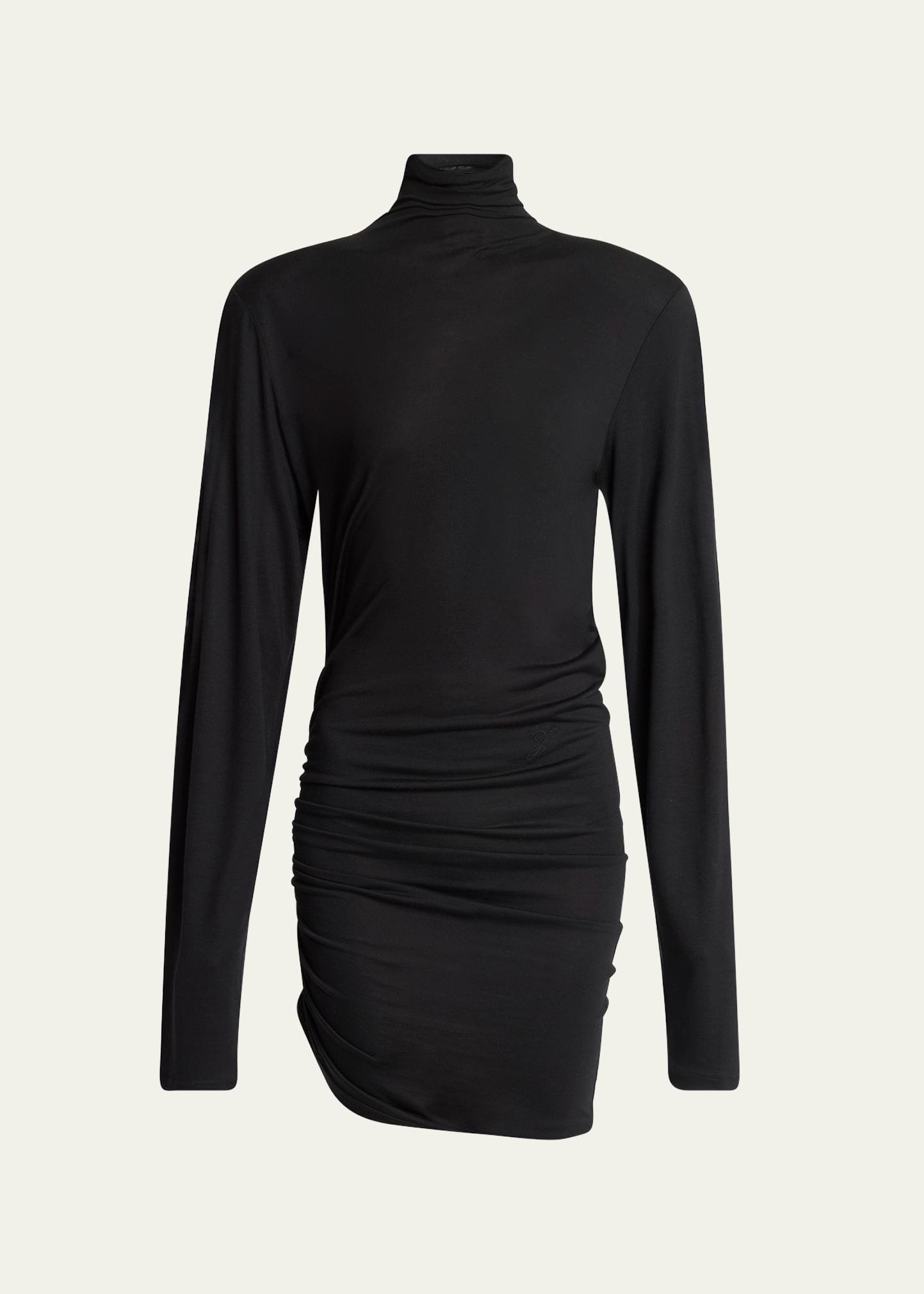 la spallina turtleneck ruched mini dress