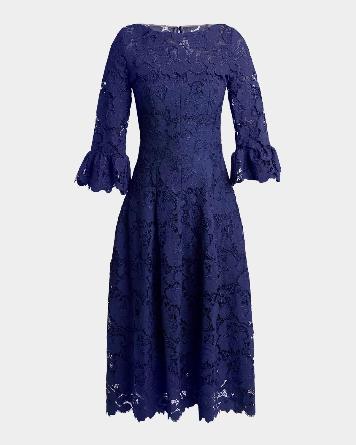 lace 3/4-sleeve midi dress