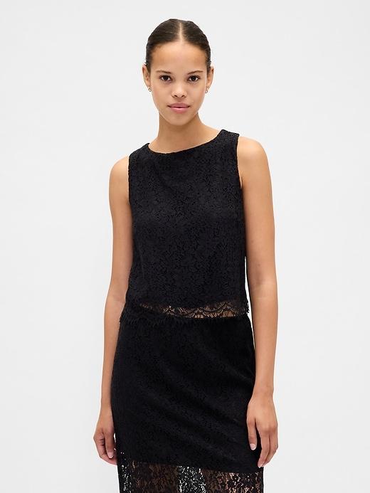 lace boatneck crop shell top