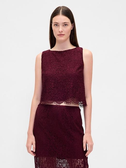 lace boatneck crop shell top