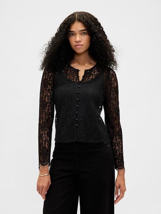lace button-front top