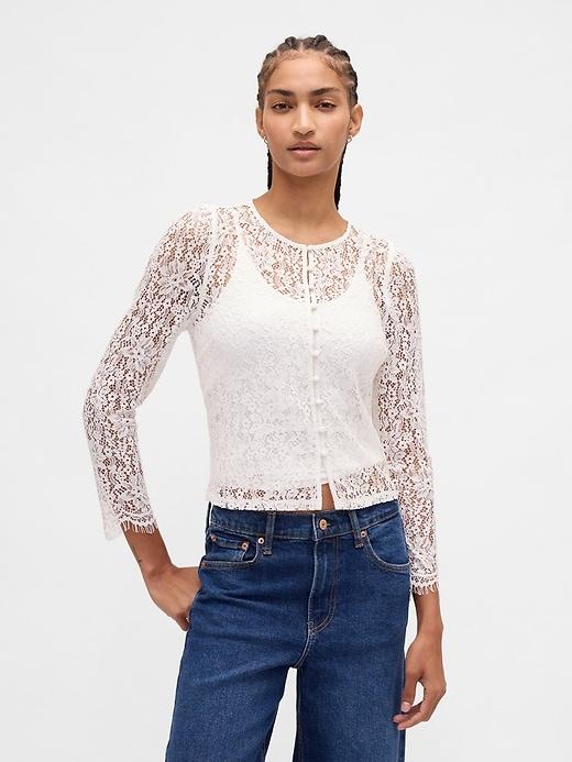 lace button-front top