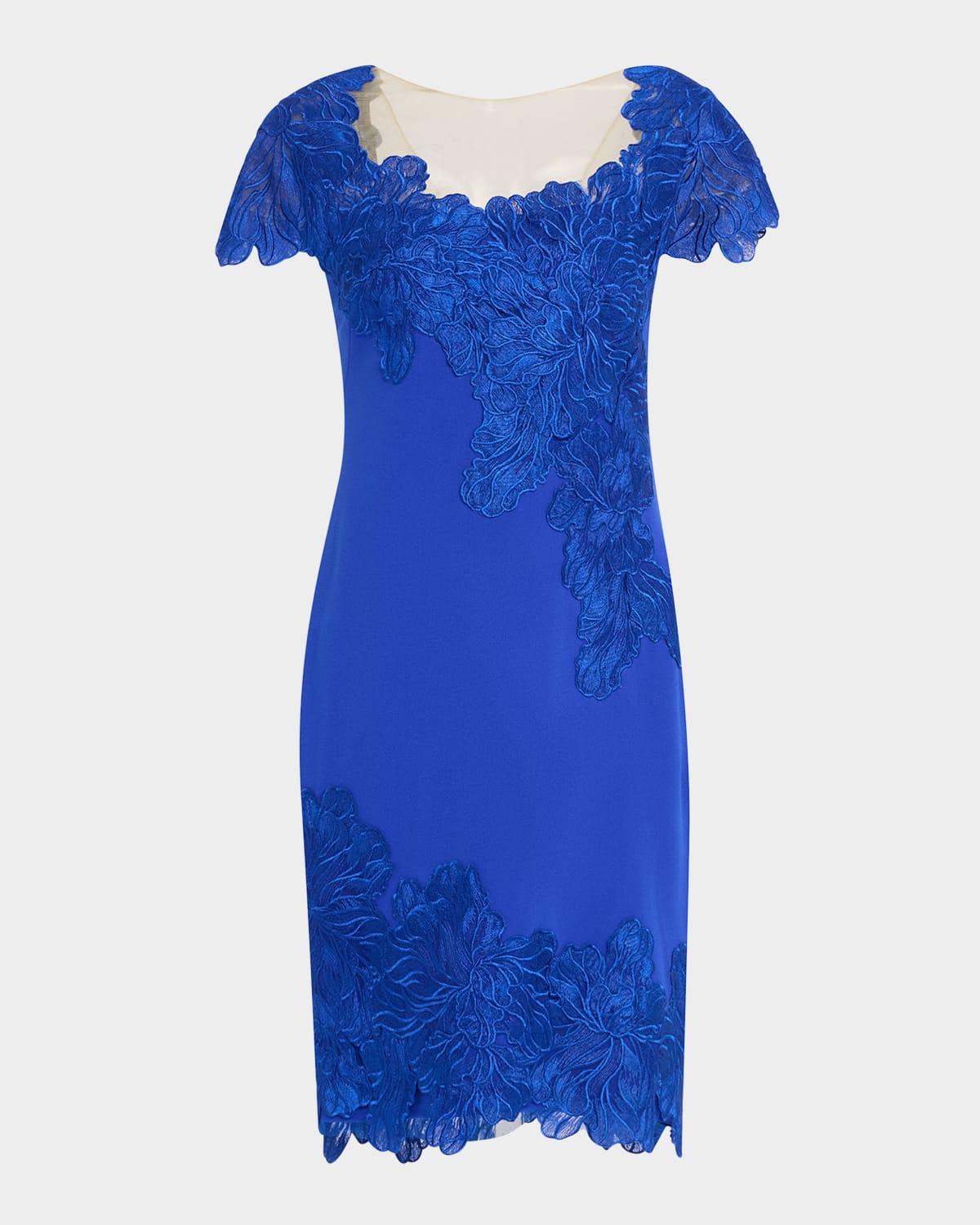 lace crepe cap-sleeve dress