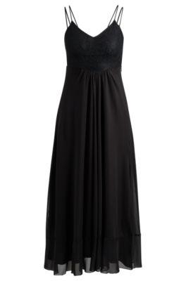 lace-detail dress with spaghetti straps- black women's shift dresses