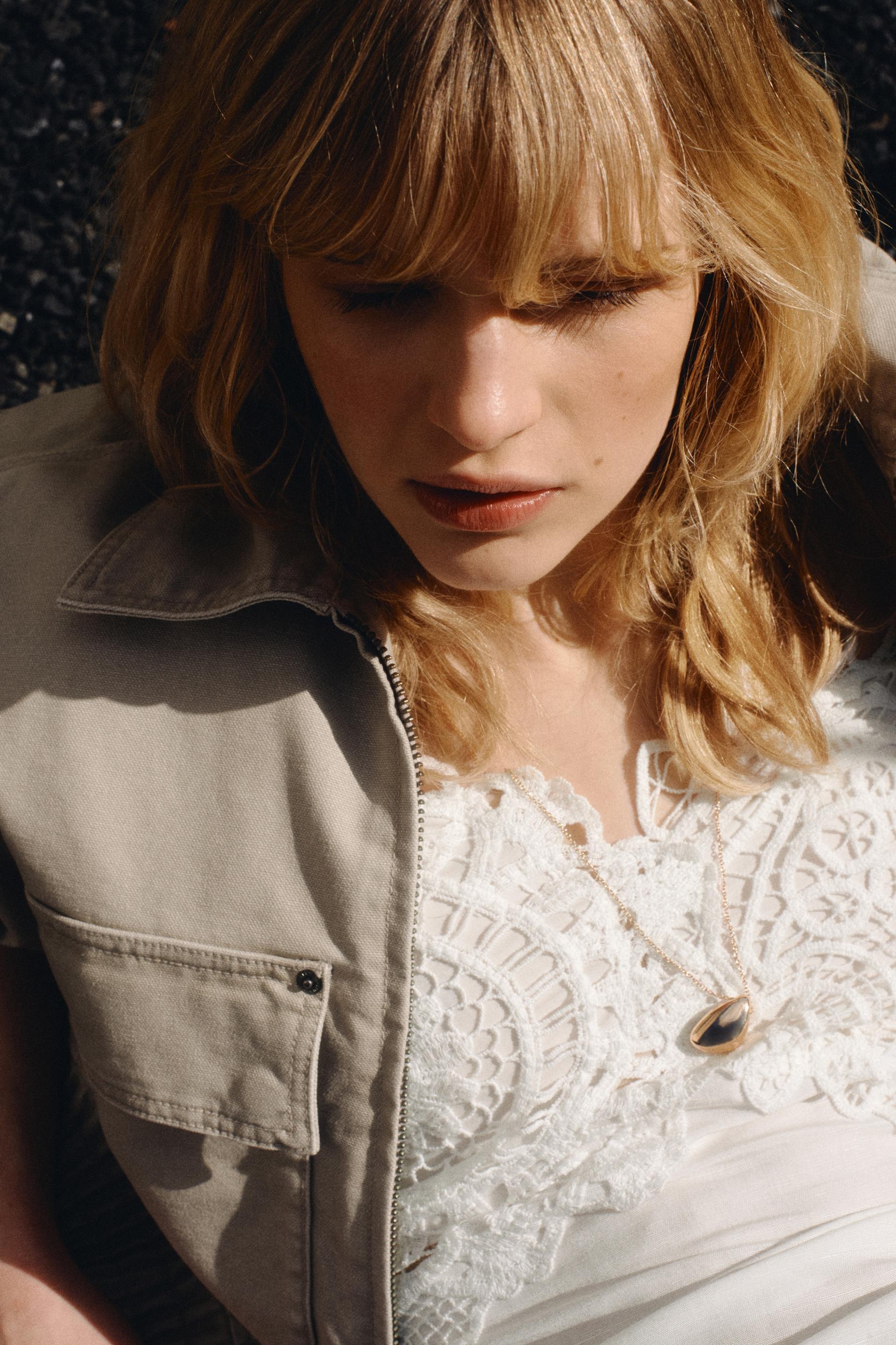 lace-detail linen-blend top