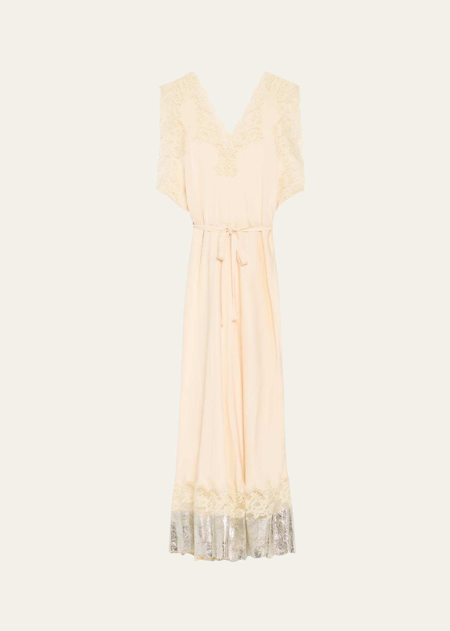 lace drawstring metallic hem dress