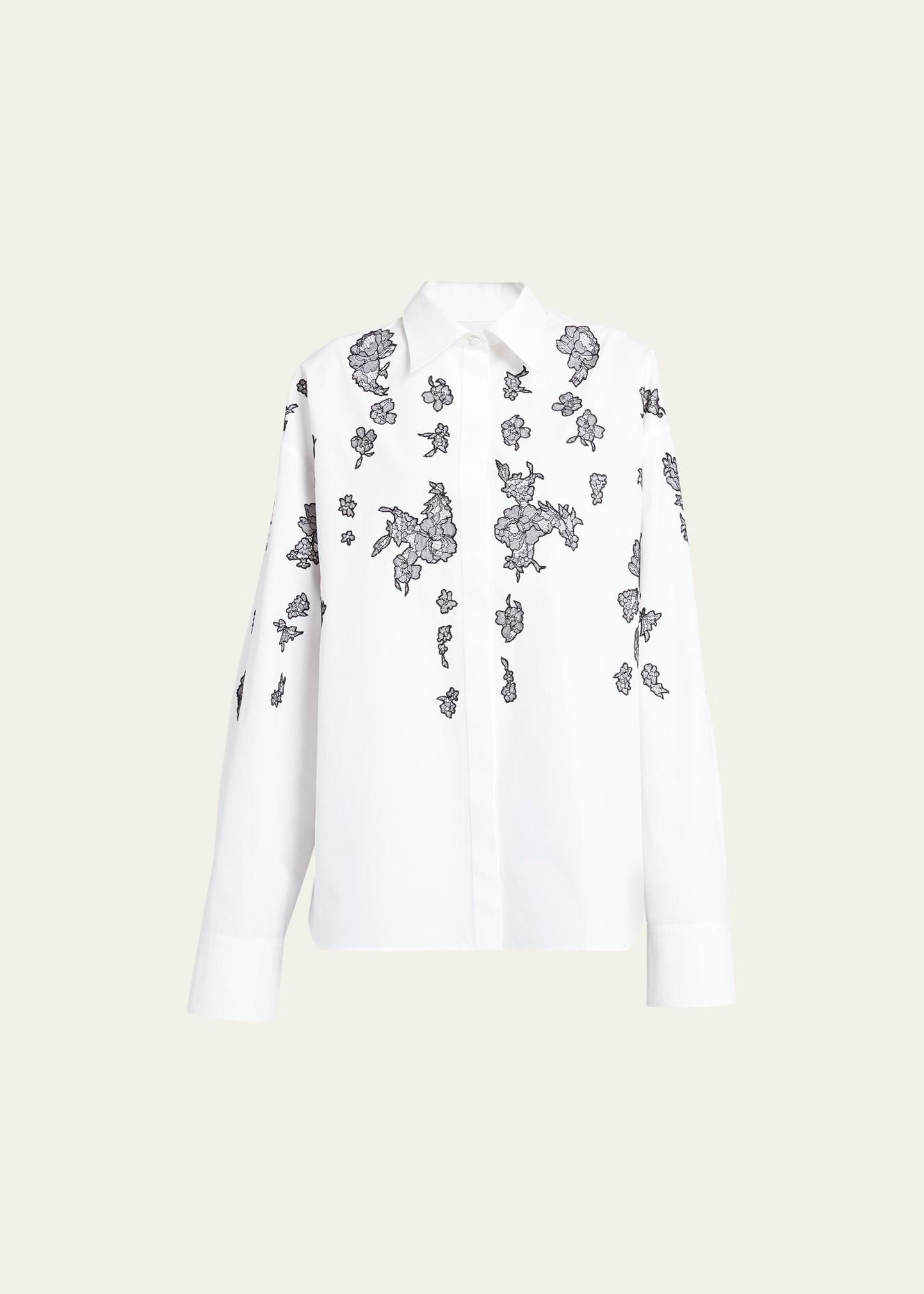 lace embroidered button-front blouse