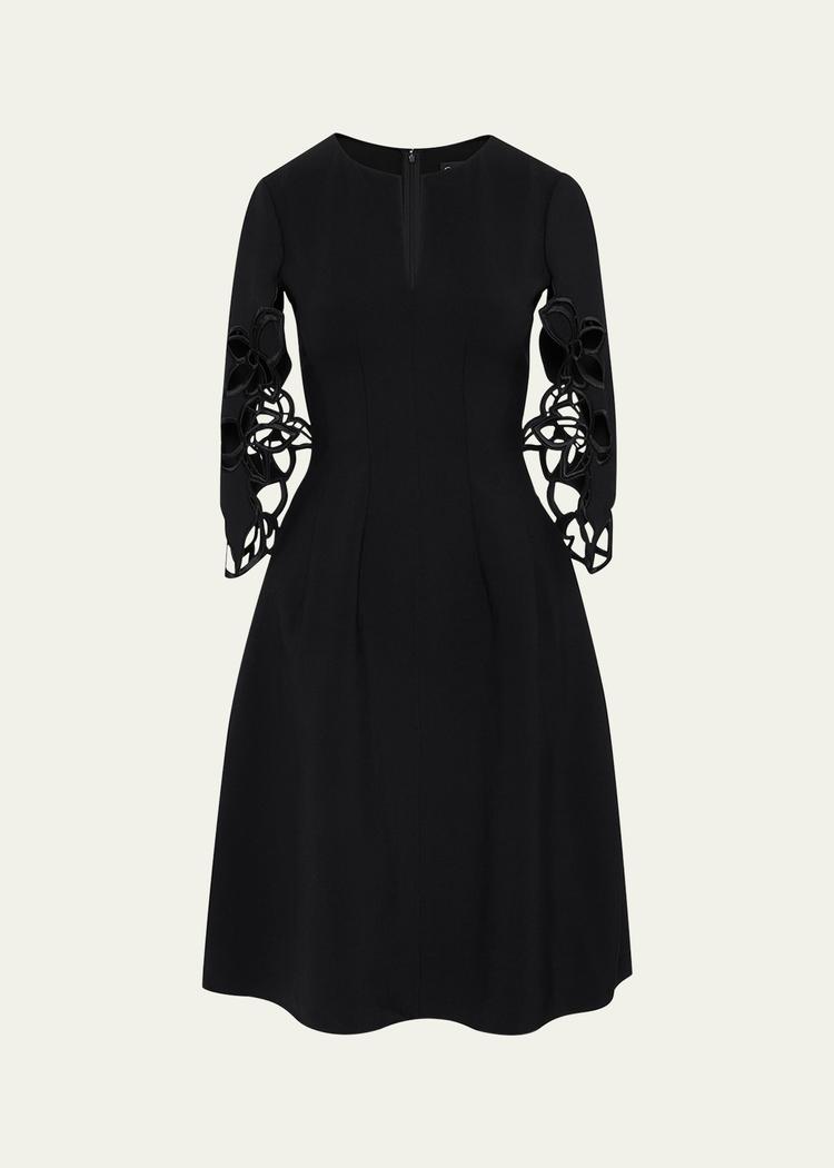 lace embroidered three-quarter sleeve wool dress