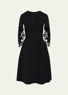 lace embroidered three-quarter sleeve wool dress