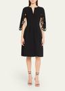lace embroidered three-quarter sleeve wool dress
