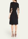 lace embroidered three-quarter sleeve wool dress