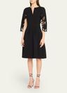 lace embroidered three-quarter sleeve wool dress