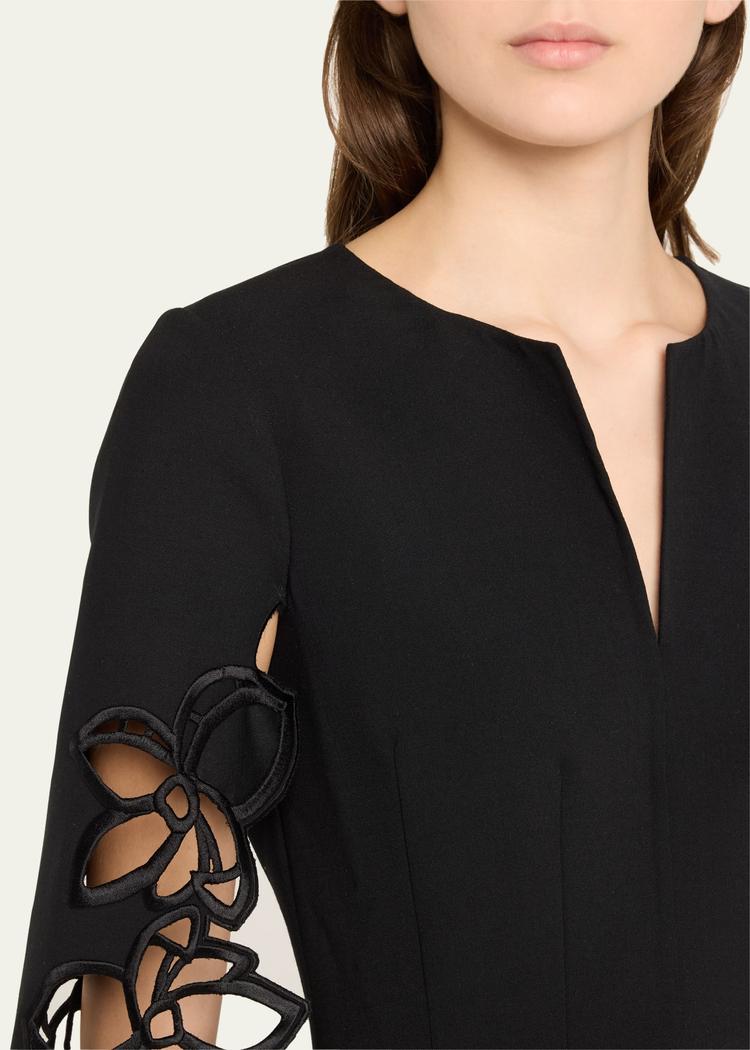 lace embroidered three-quarter sleeve wool dress