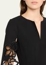 lace embroidered three-quarter sleeve wool dress