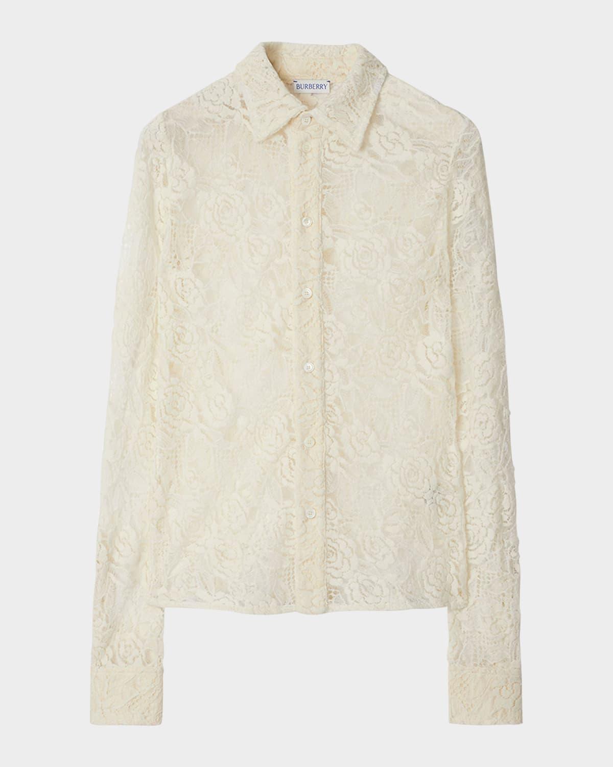 lace fitted button-front shirt