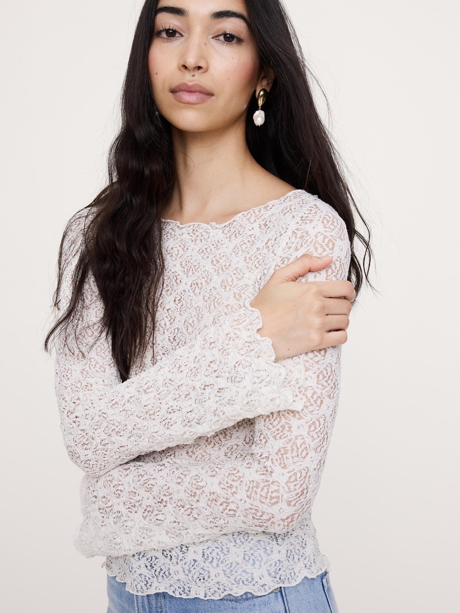 lace flare-sleeve top