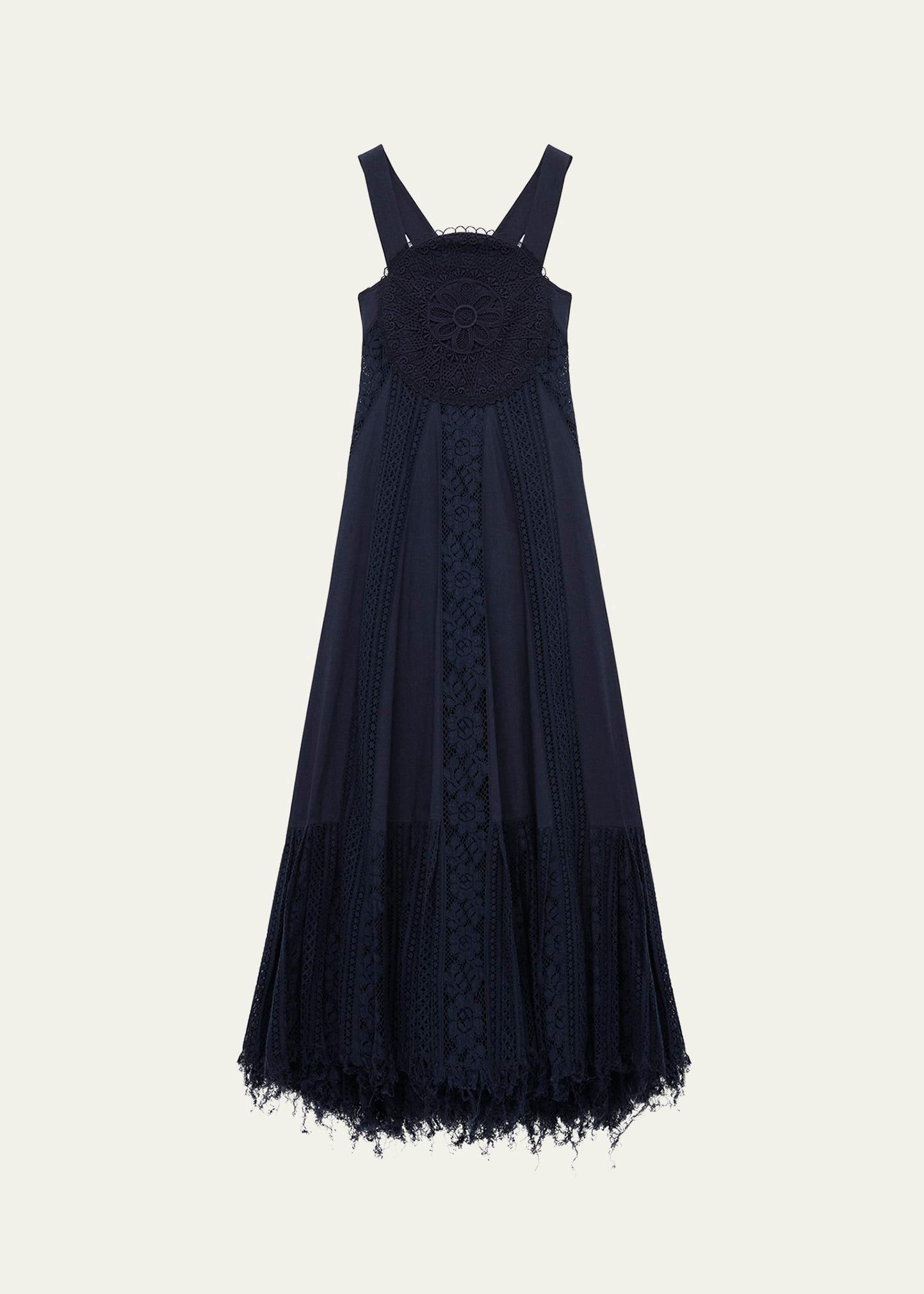 lace frayed hem poplin dress