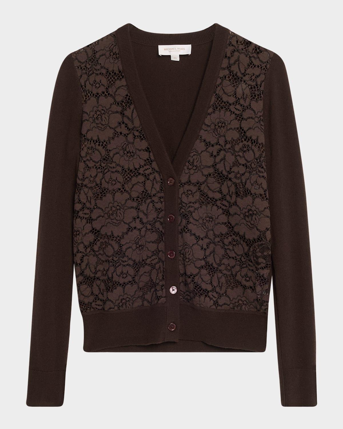 lace front cashmere cardigan