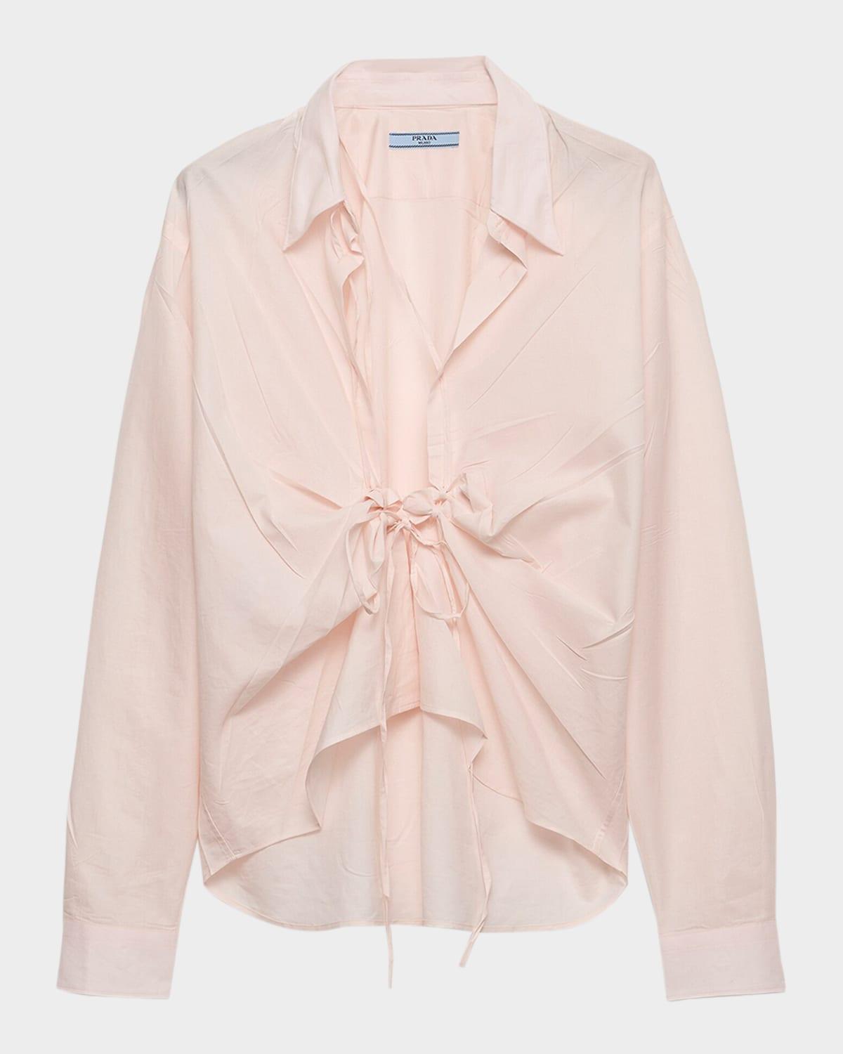 lace gathered cotton collared shirt