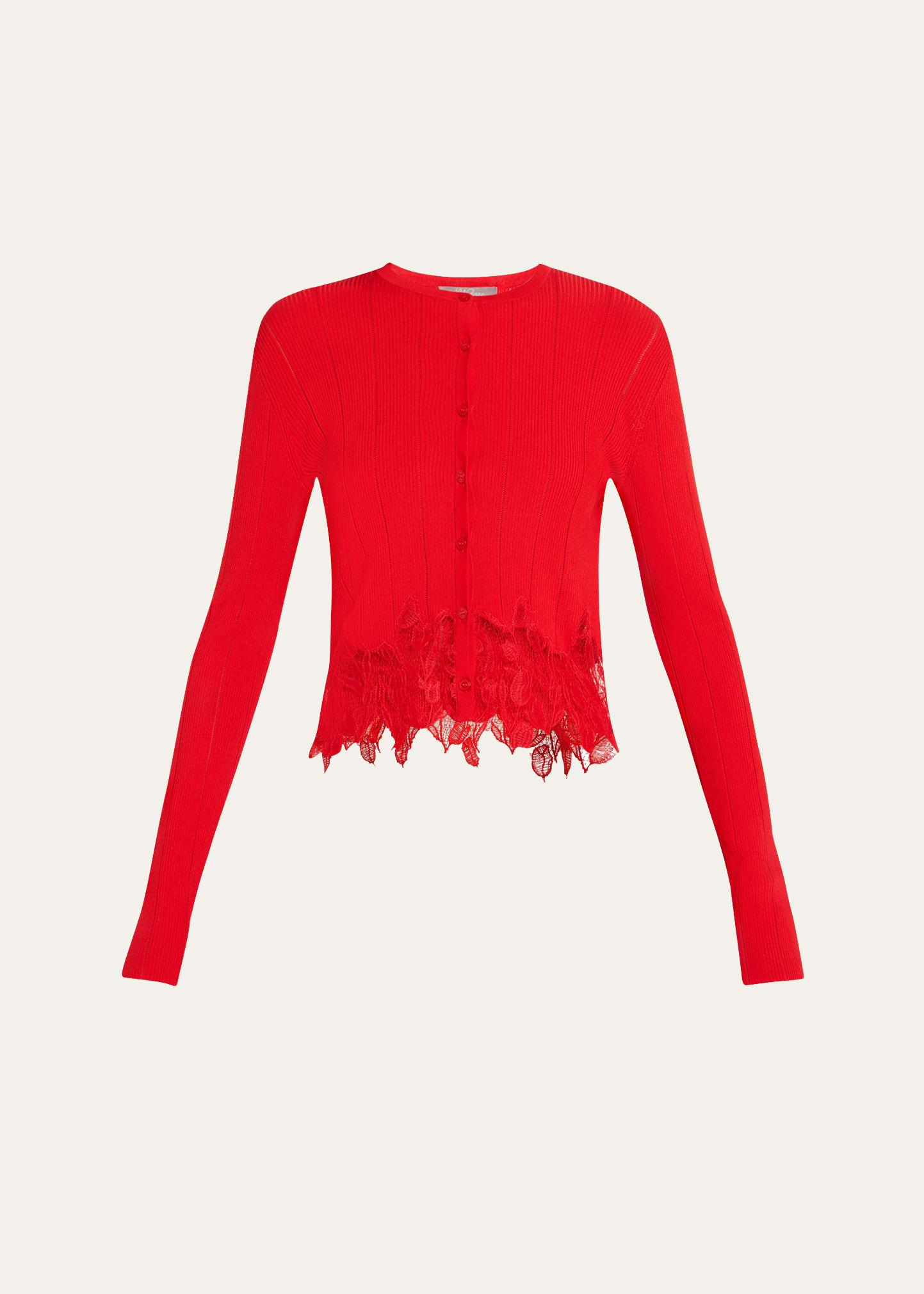 lace hem knit cardigan