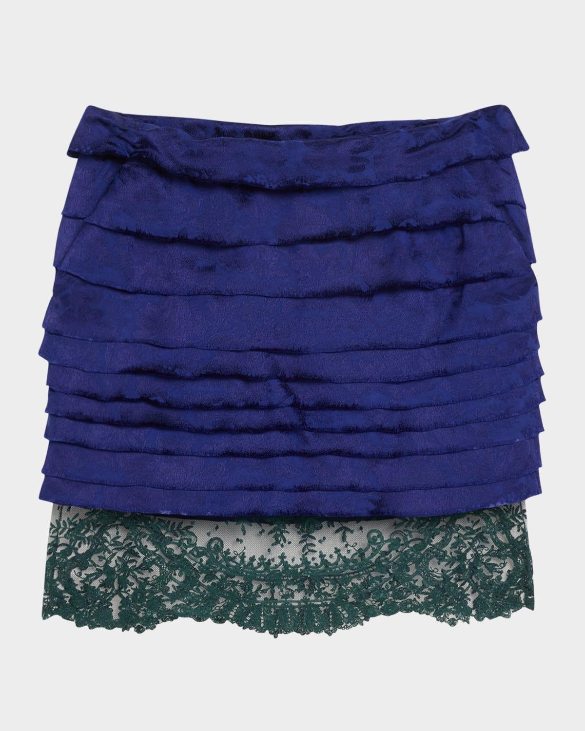 lace-hem ruffled jacquard mini skirt