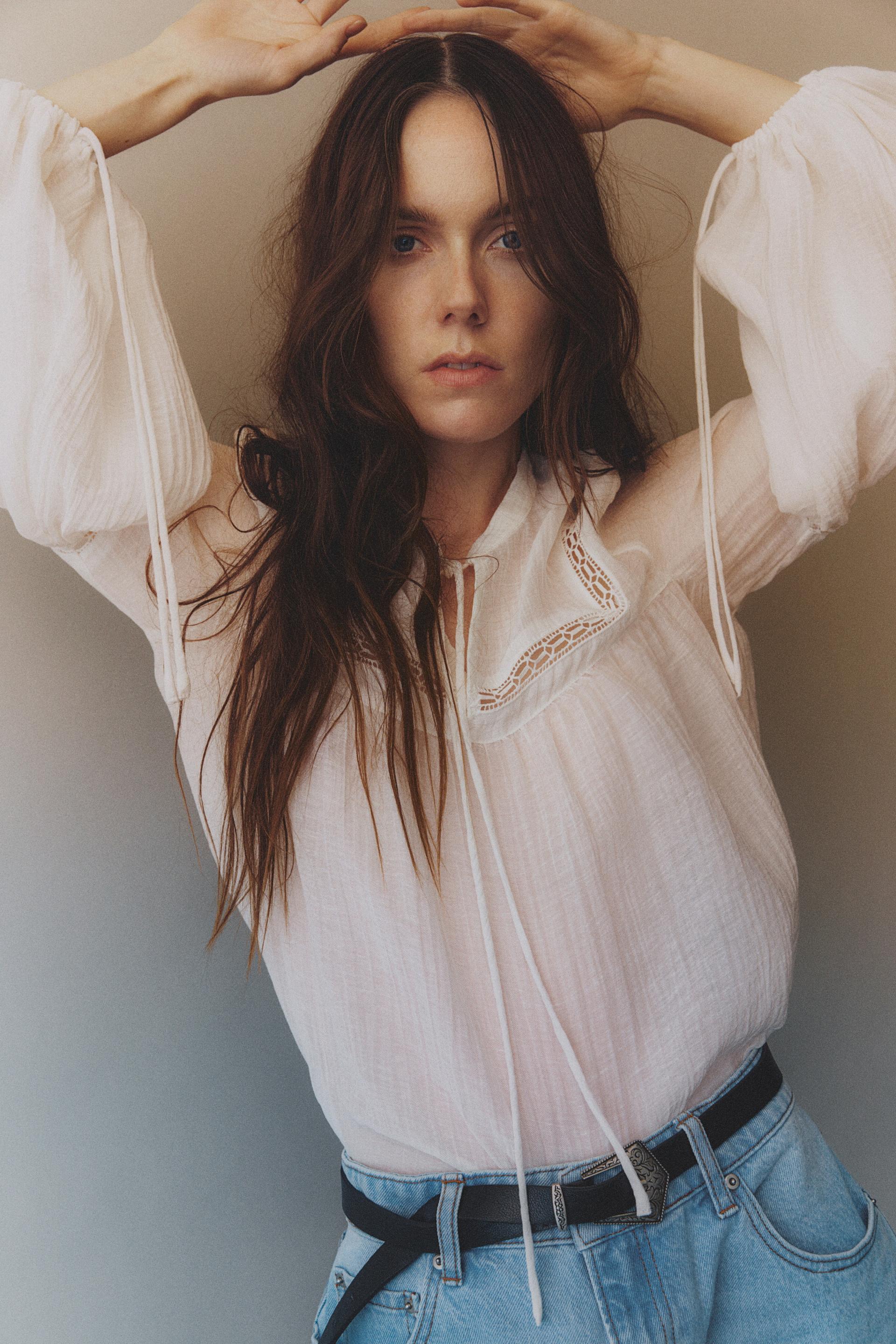 lace-inset blouse