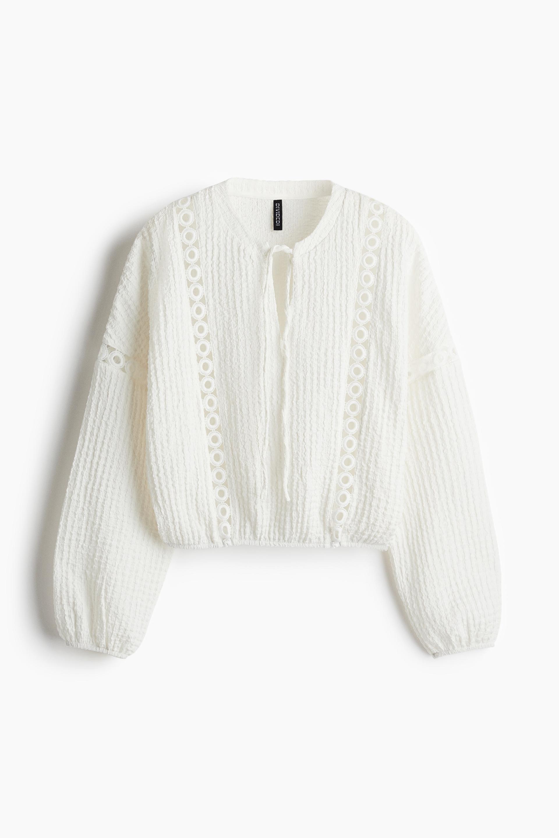 lace-inset crinkled blouse