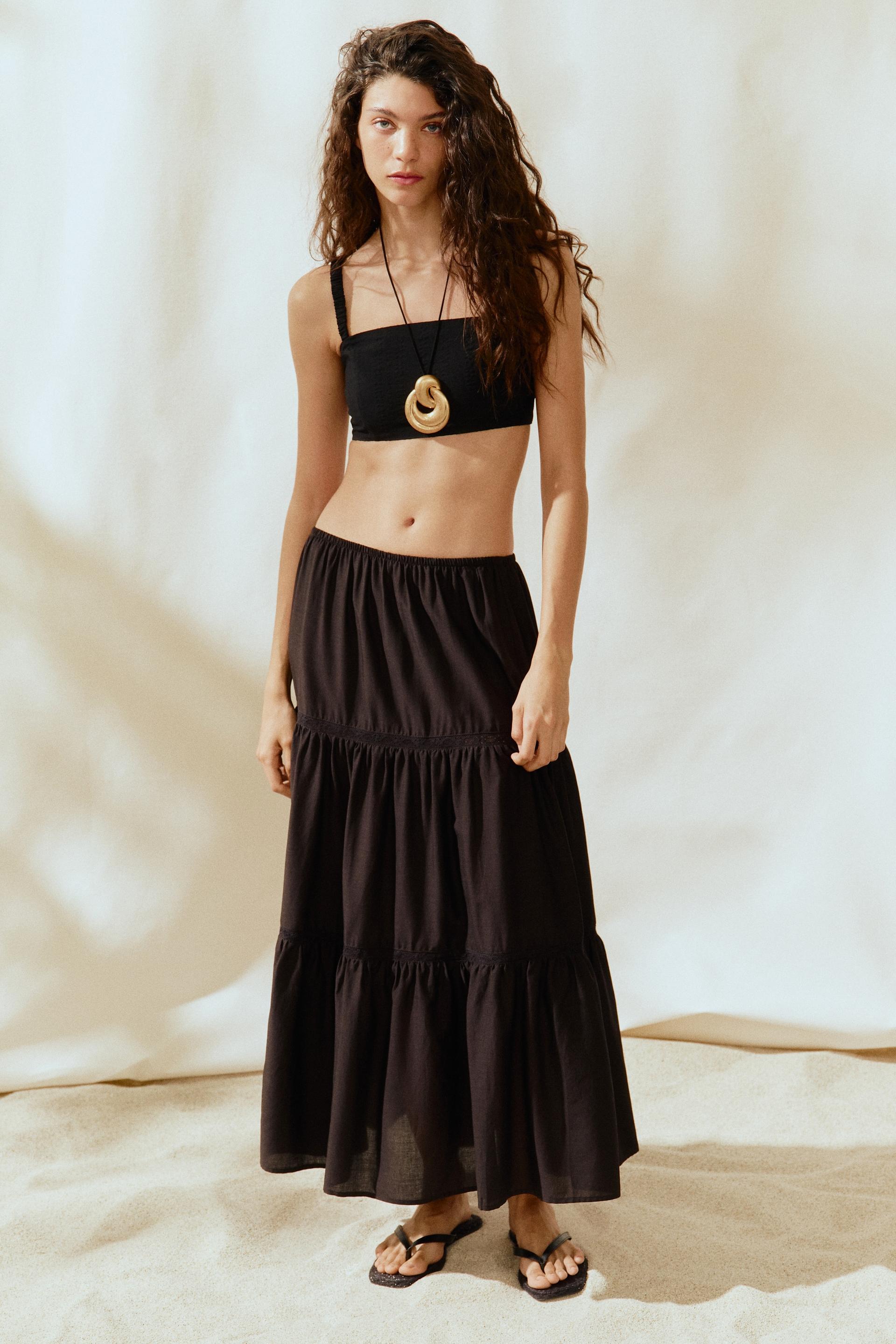 lace-inset maxi skirt