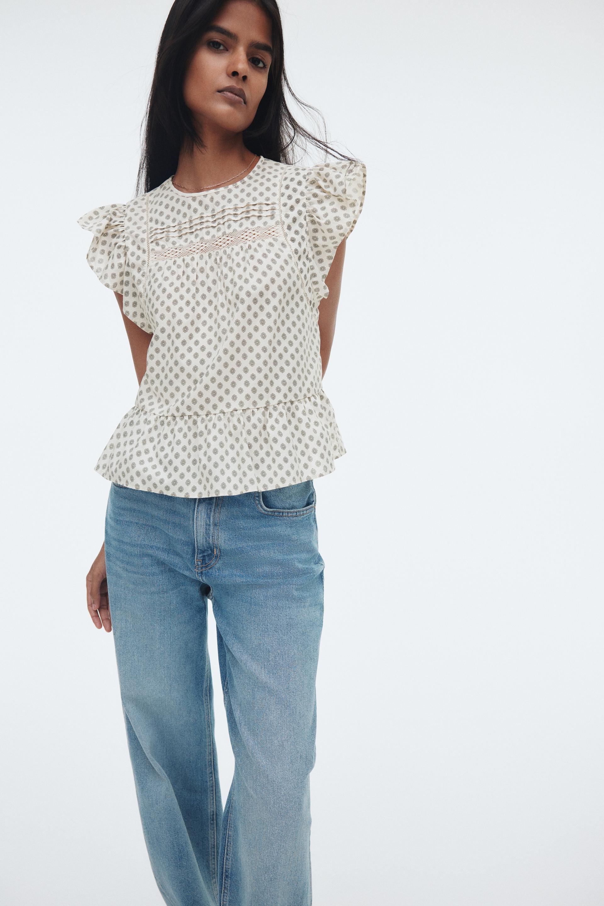 lace-inset peplum blouse