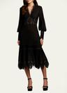 lace-inset pleated chiffon midi dress