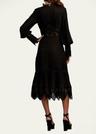lace-inset pleated chiffon midi dress
