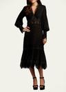 lace-inset pleated chiffon midi dress