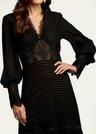 lace-inset pleated chiffon midi dress