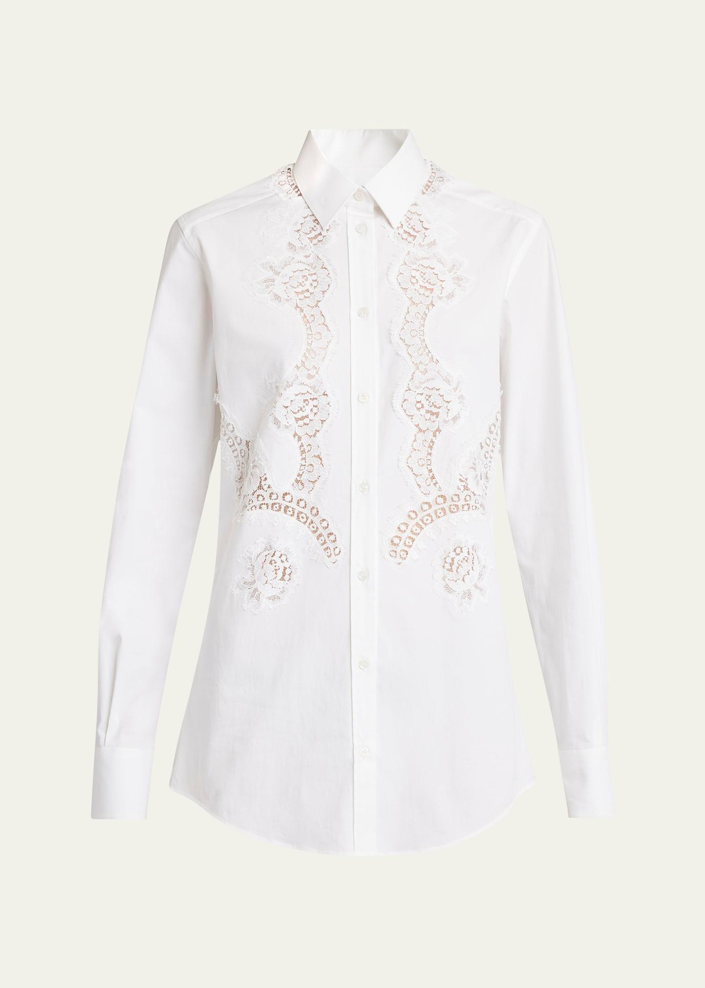 lace inset poplin button down blouse