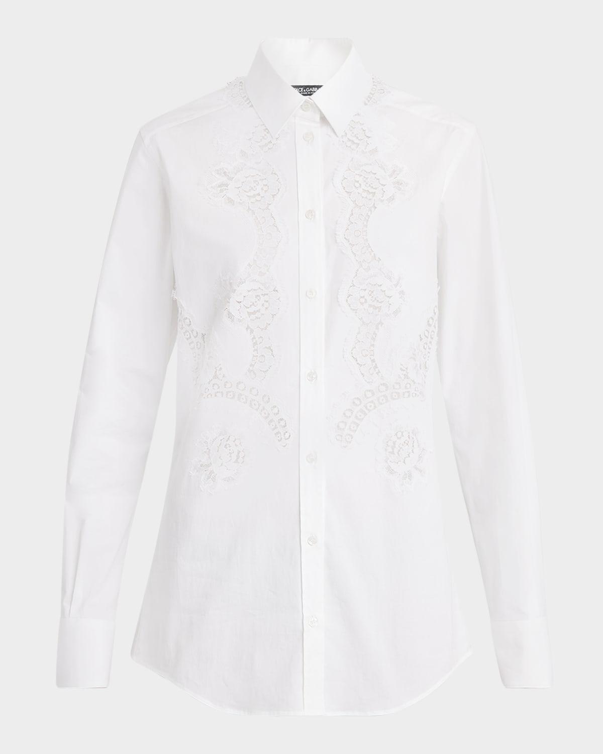 lace inset poplin button down blouse