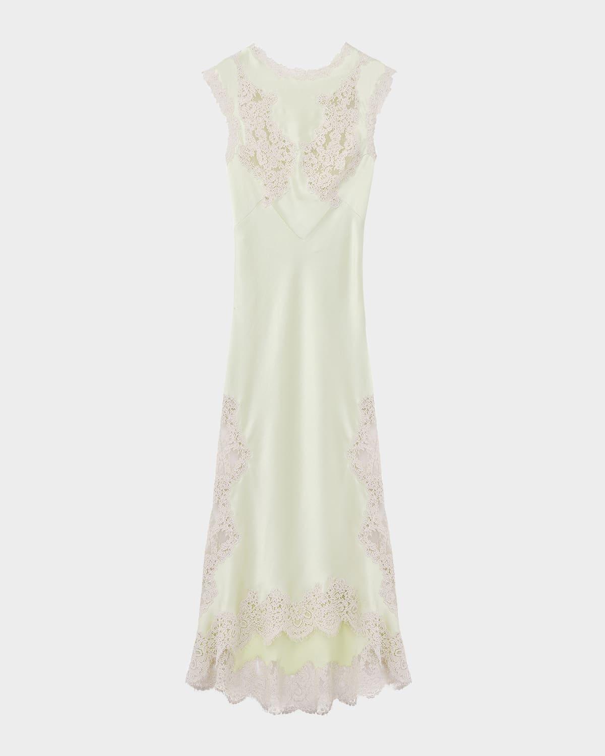 lace inset sleeveless satin midi dress