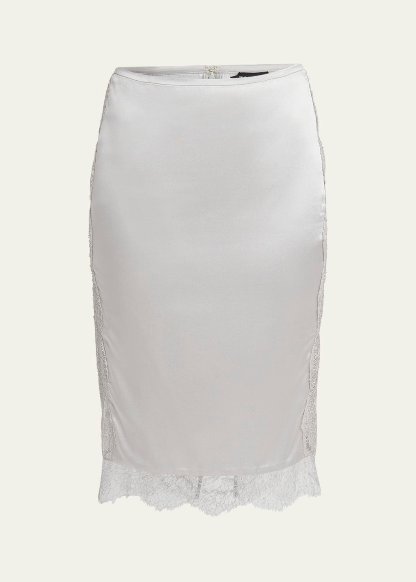 lace-inset stretch crepe satin skirt
