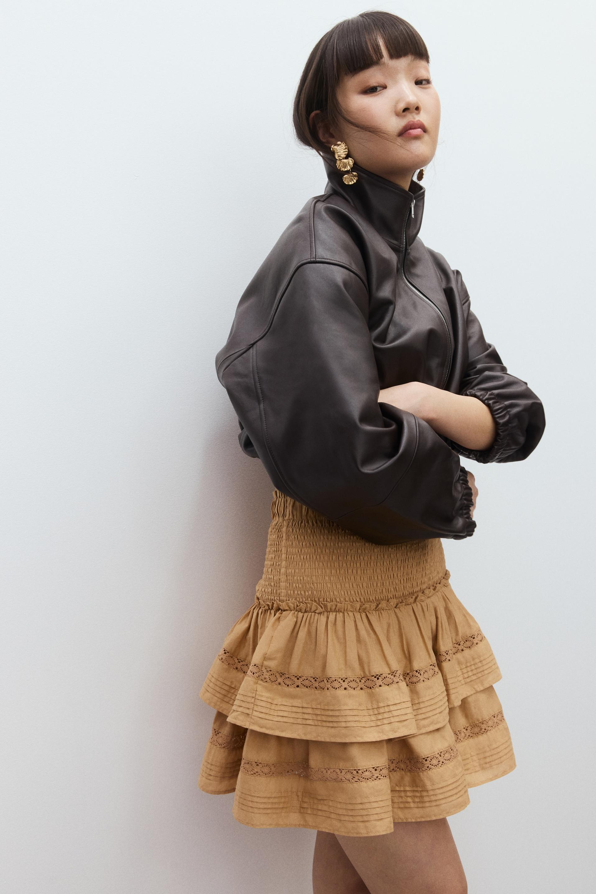 lace-inset tiered skirt