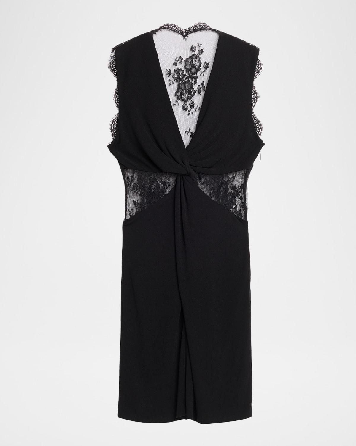 lace-inset twisted sleeveless mini dress