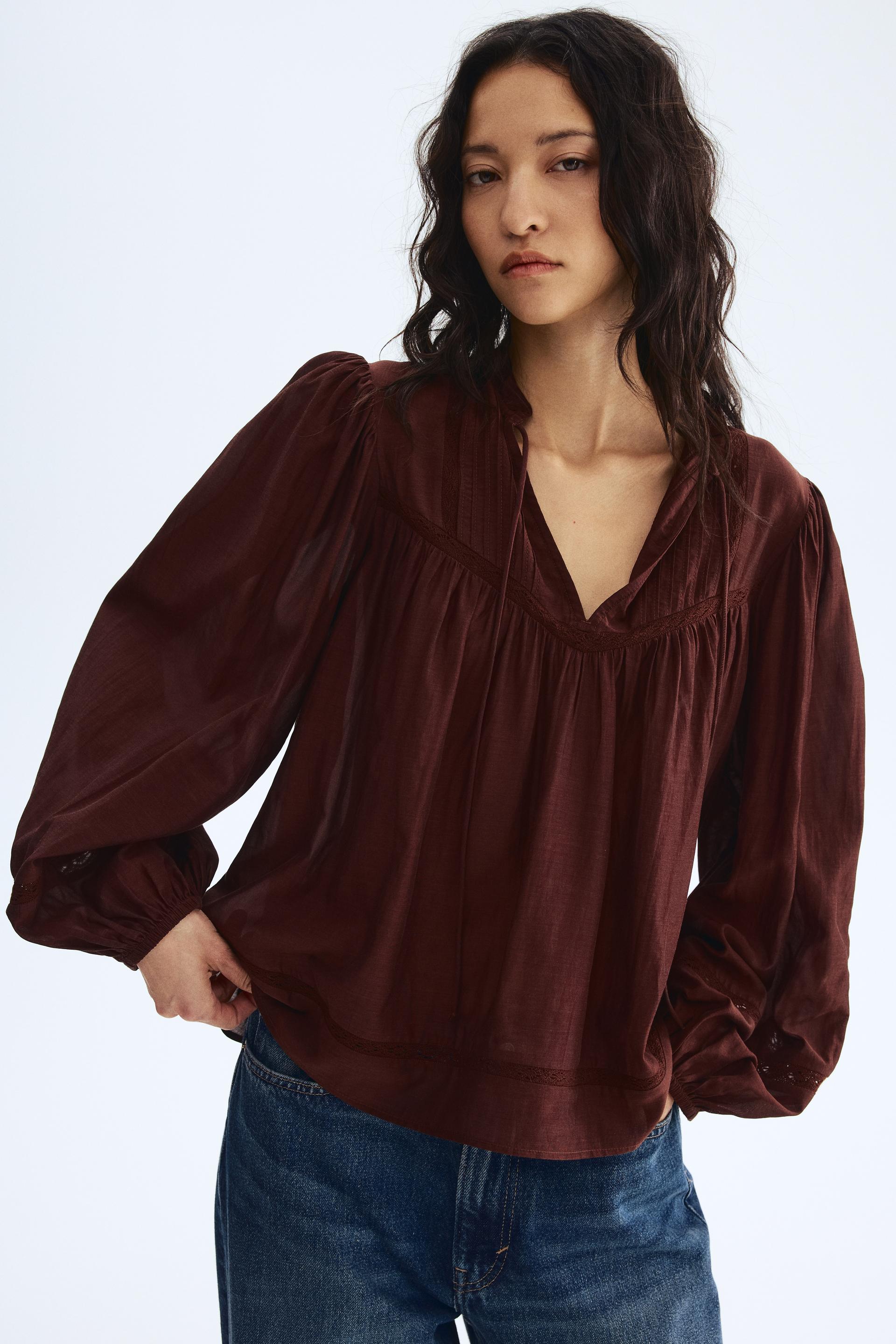 lace-inset viscose-blend blouse