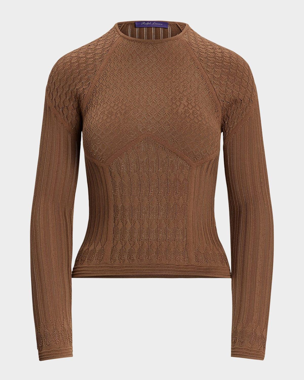 lace knit raglan crewneck sweater