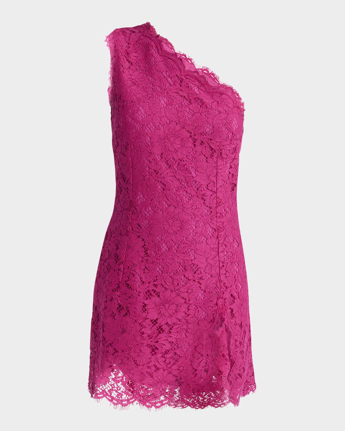 lace one-shoulder slit mini dress