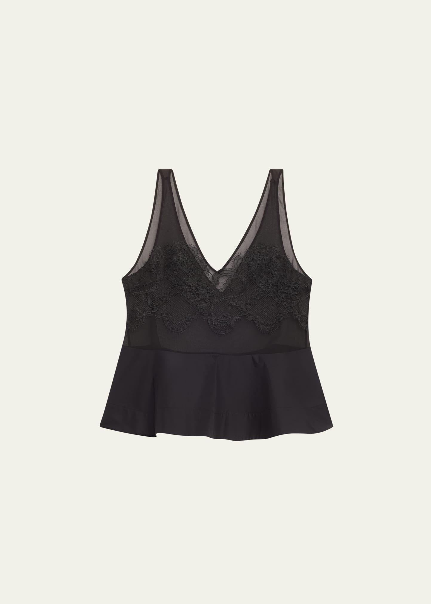 lace peplum sheer silk tank top