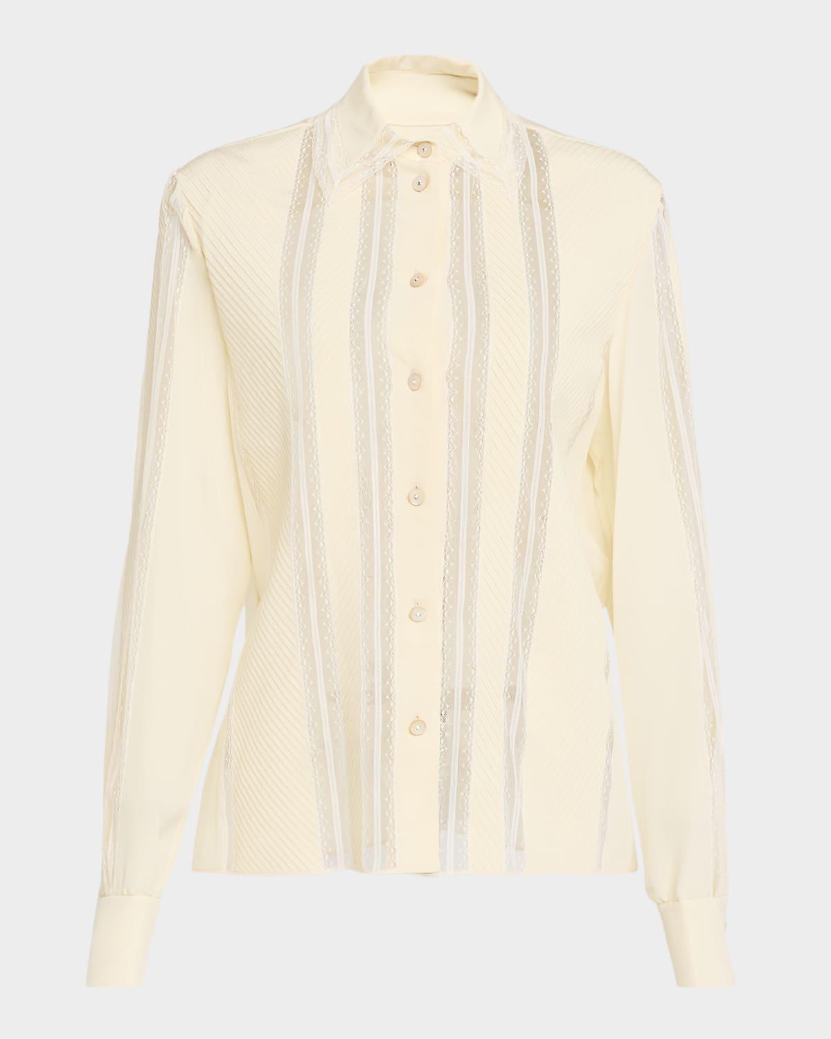 lace pleated crepe de chine shirt