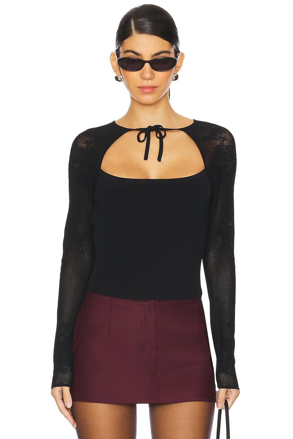 lace pointelle knit decollette top